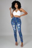 Fashion New Color Throwing Ripped Jeans