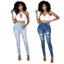 Fashion New Color Throwing Ripped Jeans