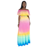 Fashion One-Neck Rainbow Chiffon Dress