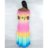Fashion One-Neck Rainbow Chiffon Dress