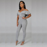Fashionable Sexy V-Neck Off-the-Shoulder Ruffle Jumpsuit