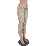 Pleated Drawstring High-Rise Stretch Pants