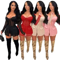Net Yarn Perspective Stitching Zipper Two-piece Set