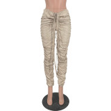 Pleated Drawstring High-Rise Stretch Pants