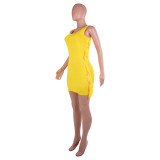 Solid Color Sleeveless Side Fringe Dress