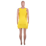 Solid Color Sleeveless Side Fringe Dress