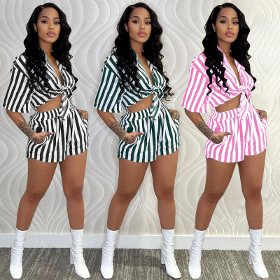 Casual Striped Shirt Two Piece