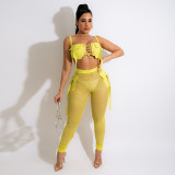 Tie-up Tube Top See-through Slim Two-piece Set