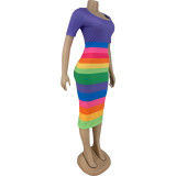 Sexy Fashion Skinny Rainbow Print Dress