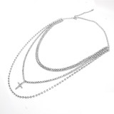 Fashion Personality Diamond Claw Diamond Cross Multi-layer Necklace