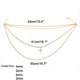Fashion Personality Diamond Claw Diamond Cross Multi-layer Necklace