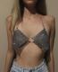 Sexy Rhinestone Inlaid Diamond Cloth Rng Connected Tassel Chain Halter
