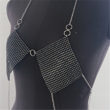 Sexy Rhinestone Inlaid Diamond Cloth Rng Connected Tassel Chain Halter
