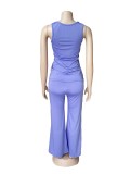 All-match Solid Color Vest Flared Pants Two-piece Set