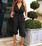 Fashion Casual Backless V-Neck Tie Jumpsuit