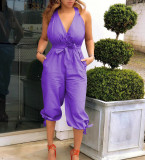 Fashion Casual Backless V-Neck Tie Jumpsuit