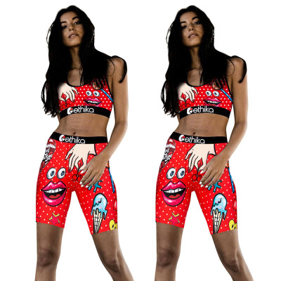 Casual Cartoon Lips Fashion Tank Top Two Piece Set