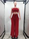 Solid Color Fashion Wide Leg Wrap Chest Casual Two-piece Set