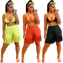 Sexy Bra Fringe Shorts Beach Women's Two-Piece Set