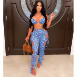 Printed Lace-Up Cutout Two-Piece Set