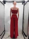Solid Color Fashion Wide Leg Wrap Chest Casual Two-piece Set