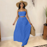 Solid Color Fashion Wide Leg Wrap Chest Casual Two-piece Set