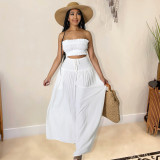 Solid Color Fashion Wide Leg Wrap Chest Casual Two-piece Set