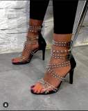 Trendy Studded Cross Buckle Stiletto Heel Sandals