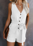 2022 Summer New Casual V-neck Bow Five-point Jumpsuit