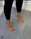 Trendy Studded Cross Buckle Stiletto Heel Sandals