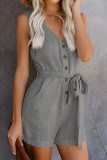 2022 Summer New Casual V-neck Bow Five-point Jumpsuit