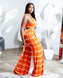 Sexy Off-the-shoulder Loose Trousers Irregular Print Two-piece Set