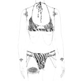 2022 New Print Sexy Tethered Chain Bikini Two Piece