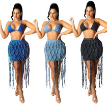 Summer New Hand-knitted Rope Denim Suit