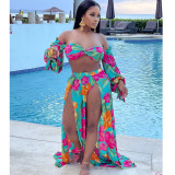 Sexy Lace-Up Print Wrap Chest Two-Piece Set