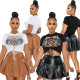 Printed T-shirt Pleated Leather Skirt Two-piece Set