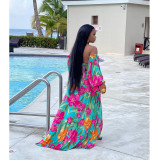 Sexy Lace-Up Print Wrap Chest Two-Piece Set