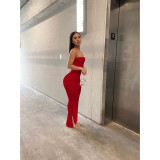 Tube Top Solid Color Sexy Slim Jumpsuit