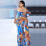 Fashionable Sexy One-shoulder Printed Plus Size Jumpsuit