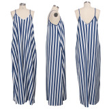 Fashion Summer Casual Loose Sleeveless Striped V-Neck Dress