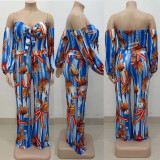 Fashionable Sexy One-shoulder Printed Plus Size Jumpsuit