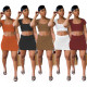 Casual Solid Color Knitted Short Two-piece Suit