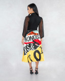 Casual Pressed Pleated Digital Print Swing Skirt