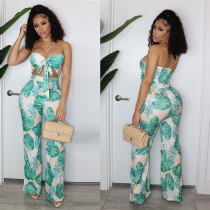 Fashionable And Sexy Printed Chest Wrap Jumpsuit