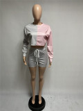 Fashion Stitching Contrast Color Long Sleeve Two-piece Set