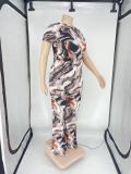 Sexy Casual Loose Crew Neck Abstract Print Two Piece