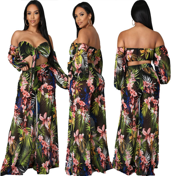 Fashion Digital Print Wrap Chest Stitching Two-piece Set