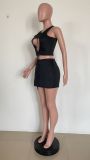 Sexy Fashion Hollow Vest Solid Color Two Piece Set