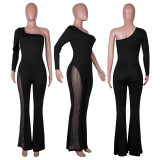 Fashion Mesh Stitching Hot And Drilled Jumpsuit