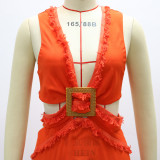 Solid Color Sling V-Neck Slit Irregular Dress